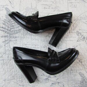EUC Church’s Womens Pembrey Heel leather Black Loafer Heels Pumps 38 / US 7.5